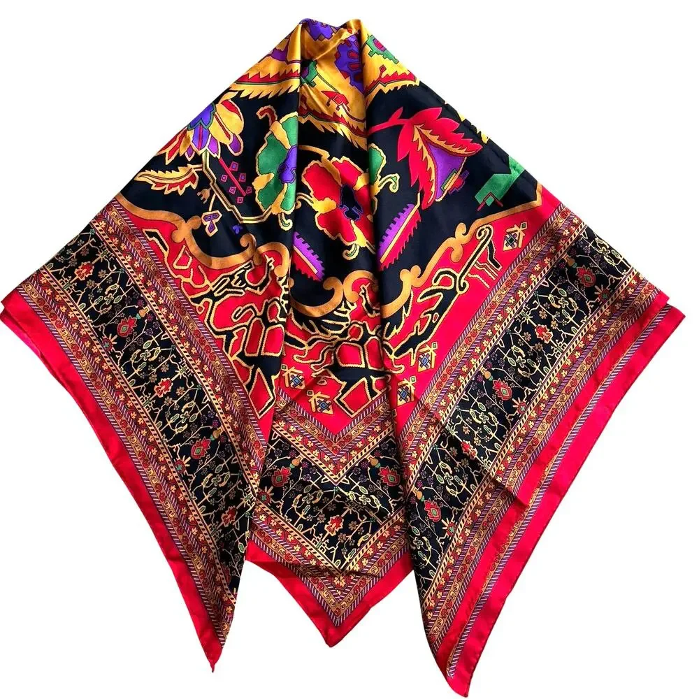 Vintage 1980s Linda Allard for Ellen Tracy silk scarf square ornate geometric